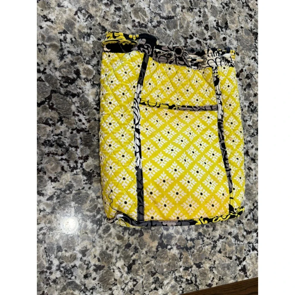Vera Bradley Provencal‎ Quilted Drawstring Backpack Yellow Black Floral Damask